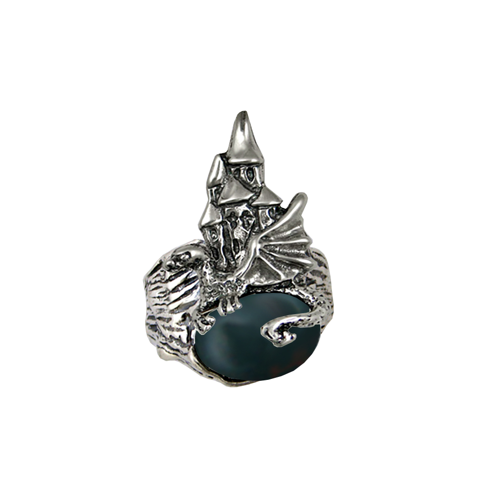 Sterling Silver Dragon And Her Castle Ring With Bloodstone Size 6